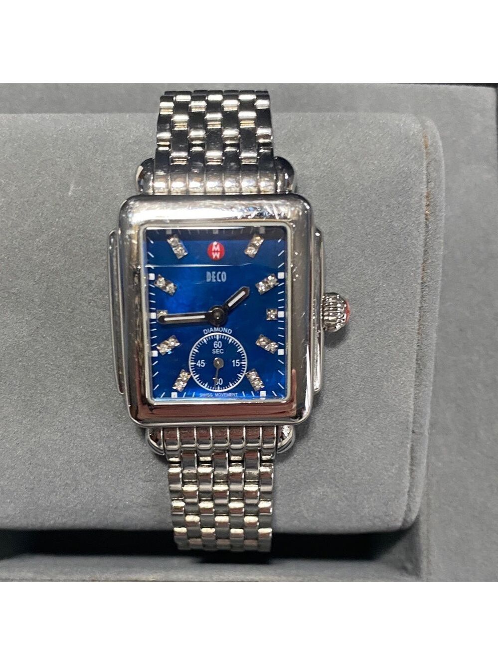 Michele Deco Blue and Silver Watch